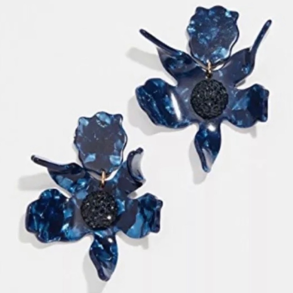 Lele Sadoughi Navy Blue Flower Drop Earrings